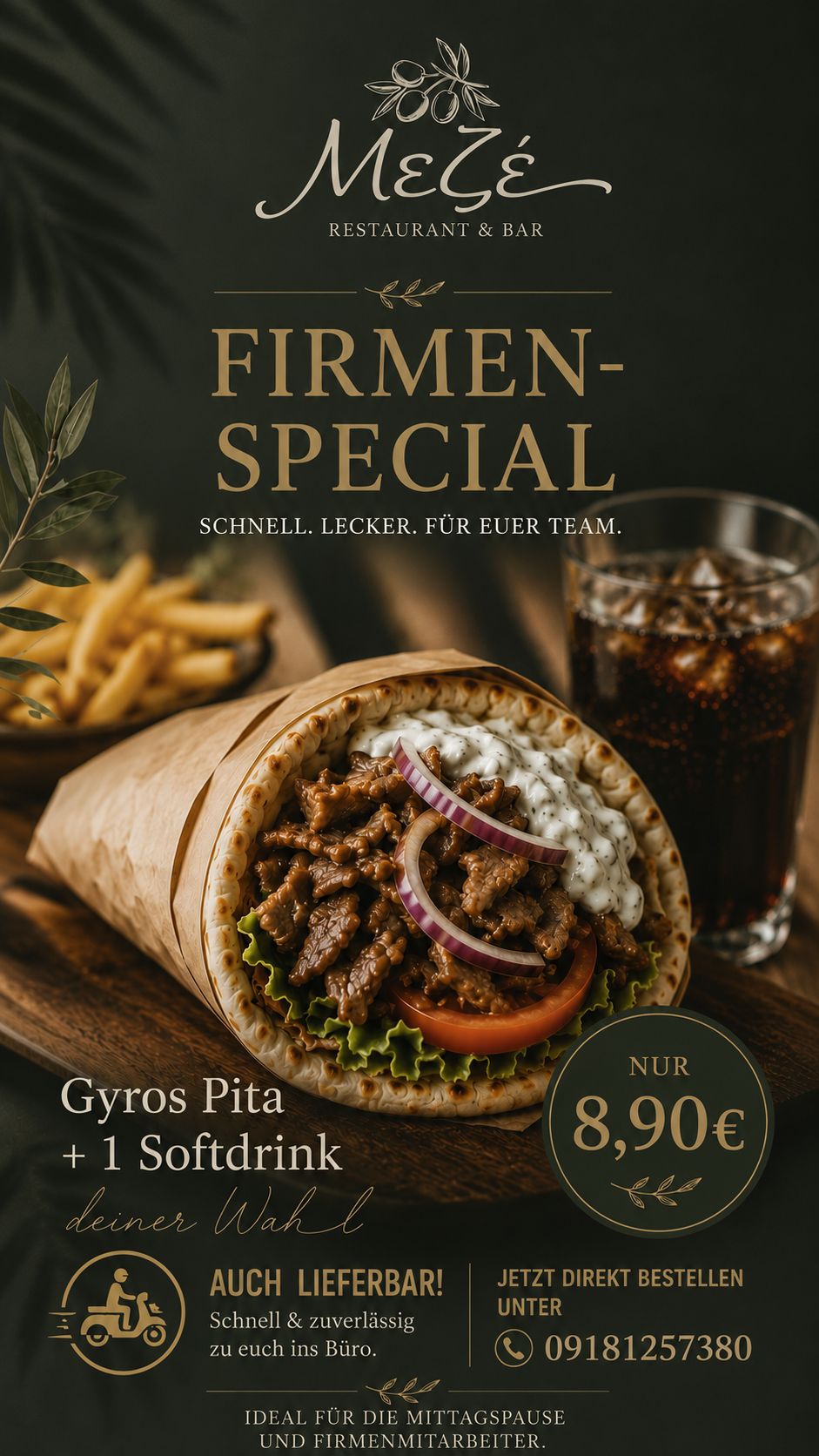 Firmen-Special — Gyros Pita + 1 Softdrink für 8,90 €