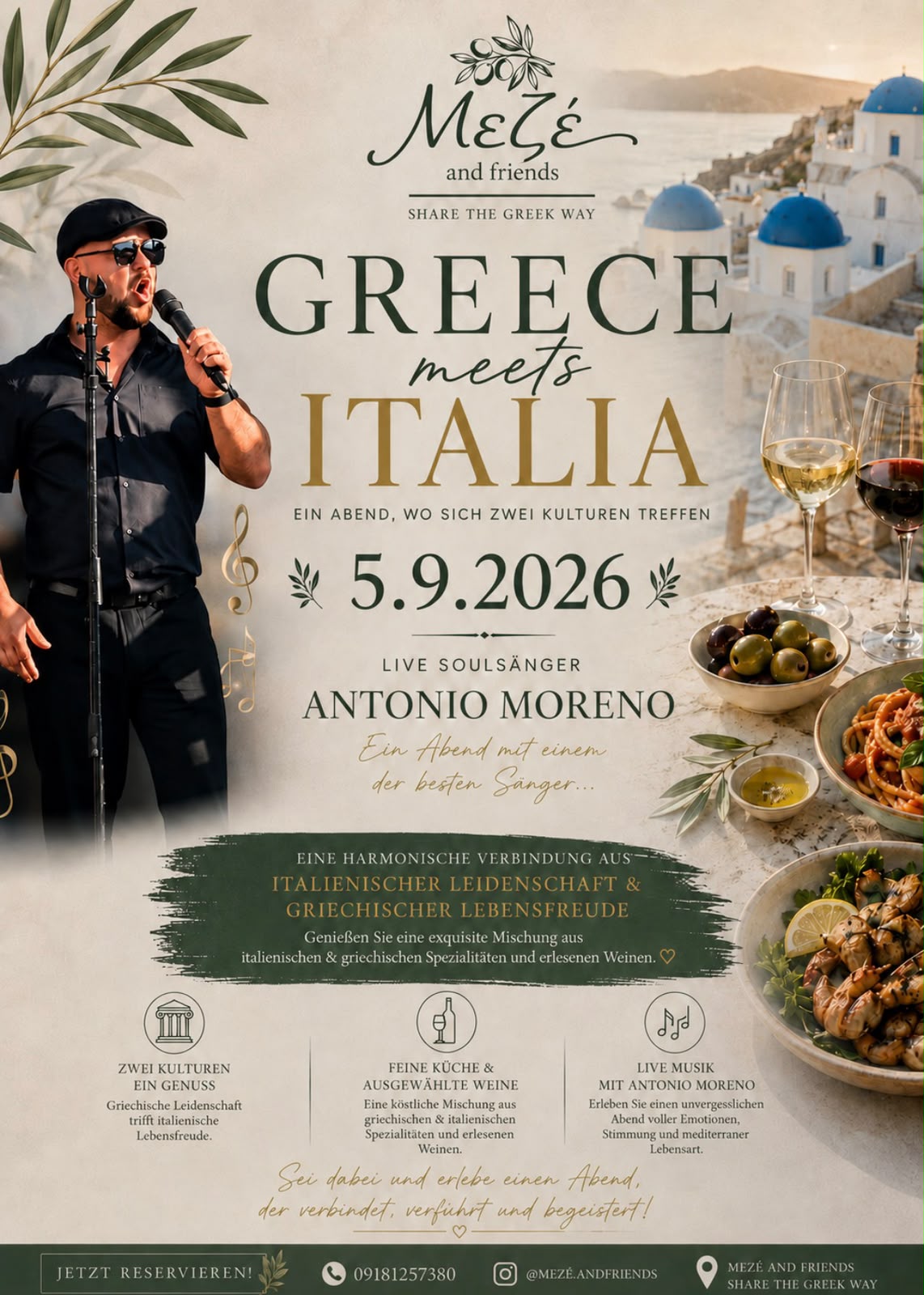 Greece meets Italia — Live-Abend mit Soulsänger Antonio Moreno am 5. September 2026
